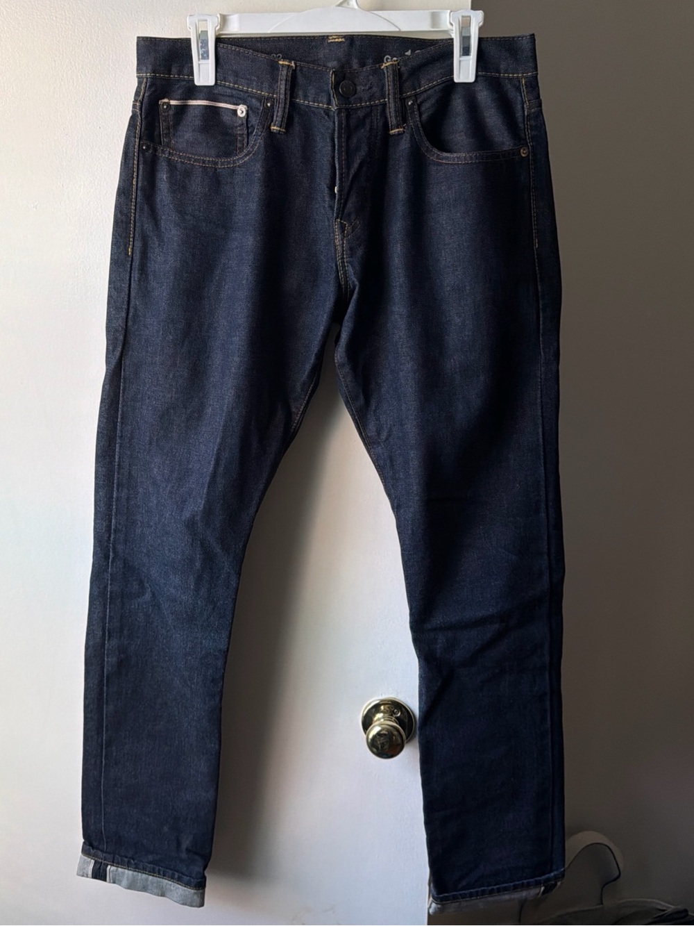 GAP 1969 SELVEDGE Jeans Skinny Men's 31x32 Dark Wash Stretch Button Fly Japan
